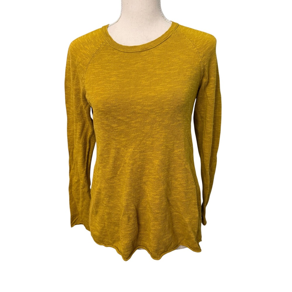 Eileen Fisher Womens Mustard Yellow Slub Knit Raglan Long Sleeve Top XXS